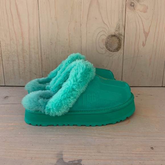 UGG DISQUETTE SCATTER GRAPHIC GREEN PLATFORM SLIPPERS WOMENS US 8 NEW - Picture 5 of 8